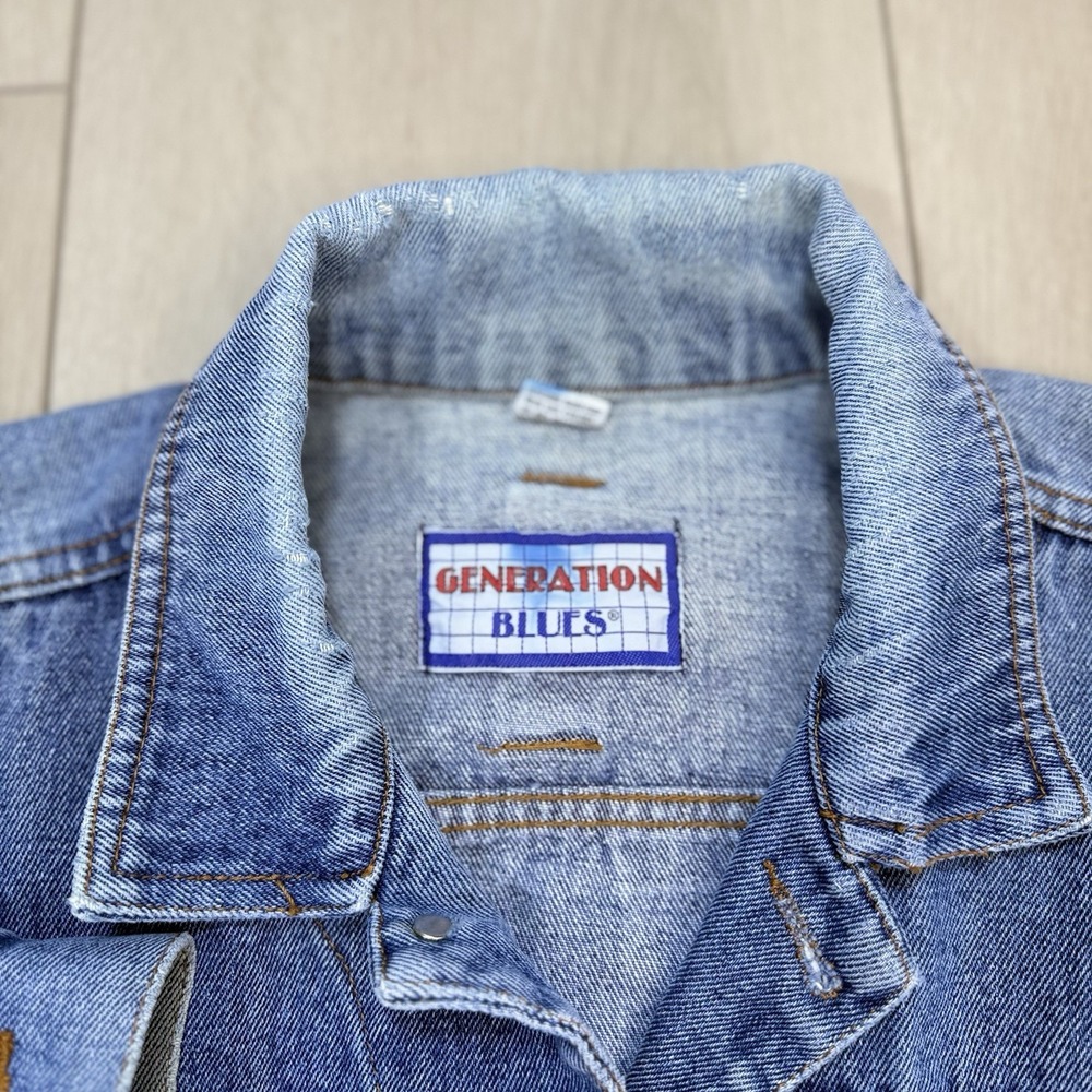 VTG Generation Blues GO‎ Denim Jacket Womens SM Trashed Blue Cotton Trucker 90s - Picture 2 of 13